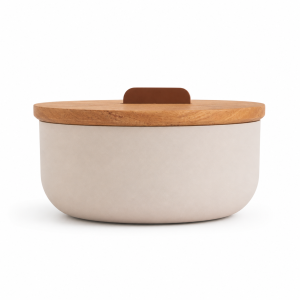 Coleção Kobe – Pote Nude P e Tampa Terracota em Madeira Natural Estúdio Iludi