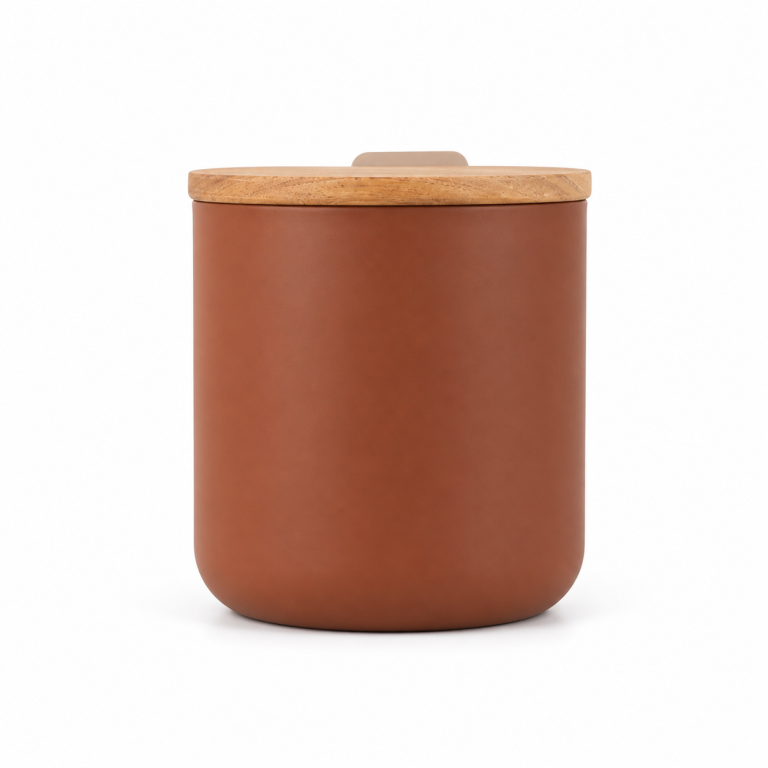 Coleção Kobe – Pote Terracota G e Tampa Nude em Madeira Natural Estúdio Iludi