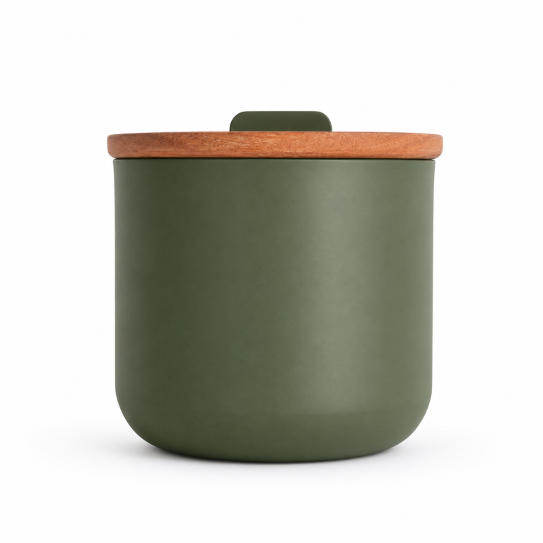 Coleção Kobe – Pote Verde Militar M em Madeira Natural Estúdio Iludi